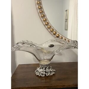 Murano Style Art Glass Centerpiece Bowl With Resin Base Italy White Cristal